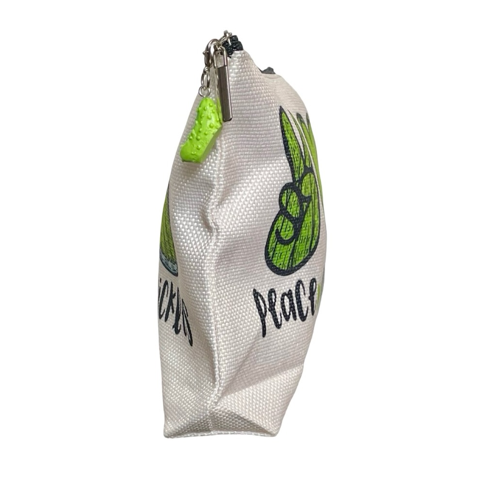 Peace, Love & Pickles Canvas Cosmetic Case with Adorable Pickle Charm - Picture 3 of 6